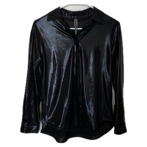 Anthropologie Long-Sleeve Shine Buttondown Shirt in Black Size S